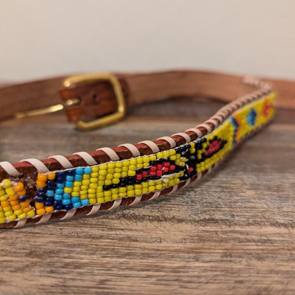 VTG Child's Leather Handbeaded & Laced Southwestern Native American Belt, 24